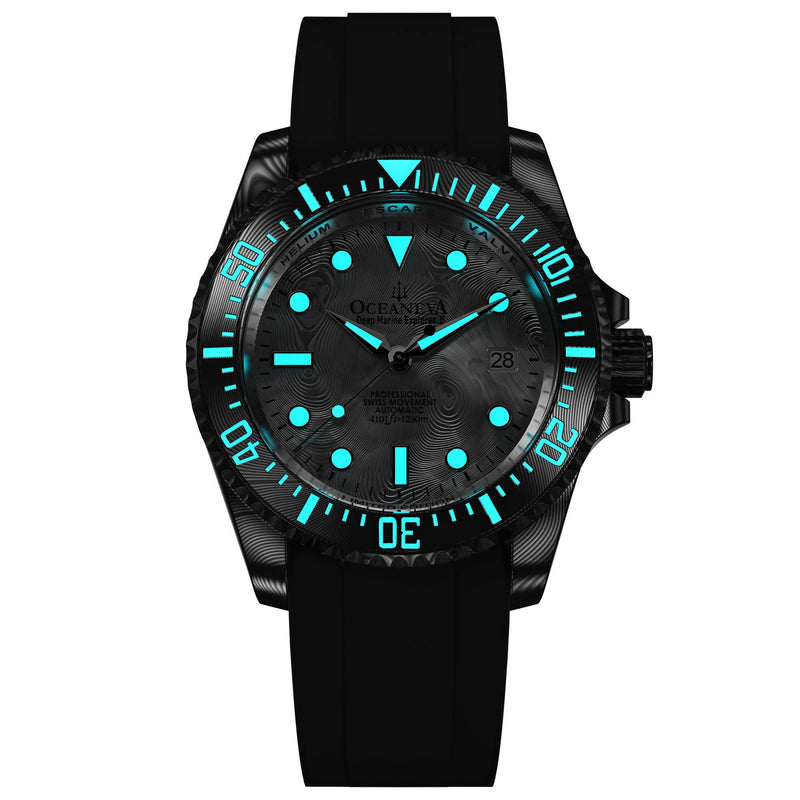 Damascus Swiss Automatic SW200 Deep Marine Explorer II Damascus/Silver Damascus Dial/Black Strap | Silver Dial