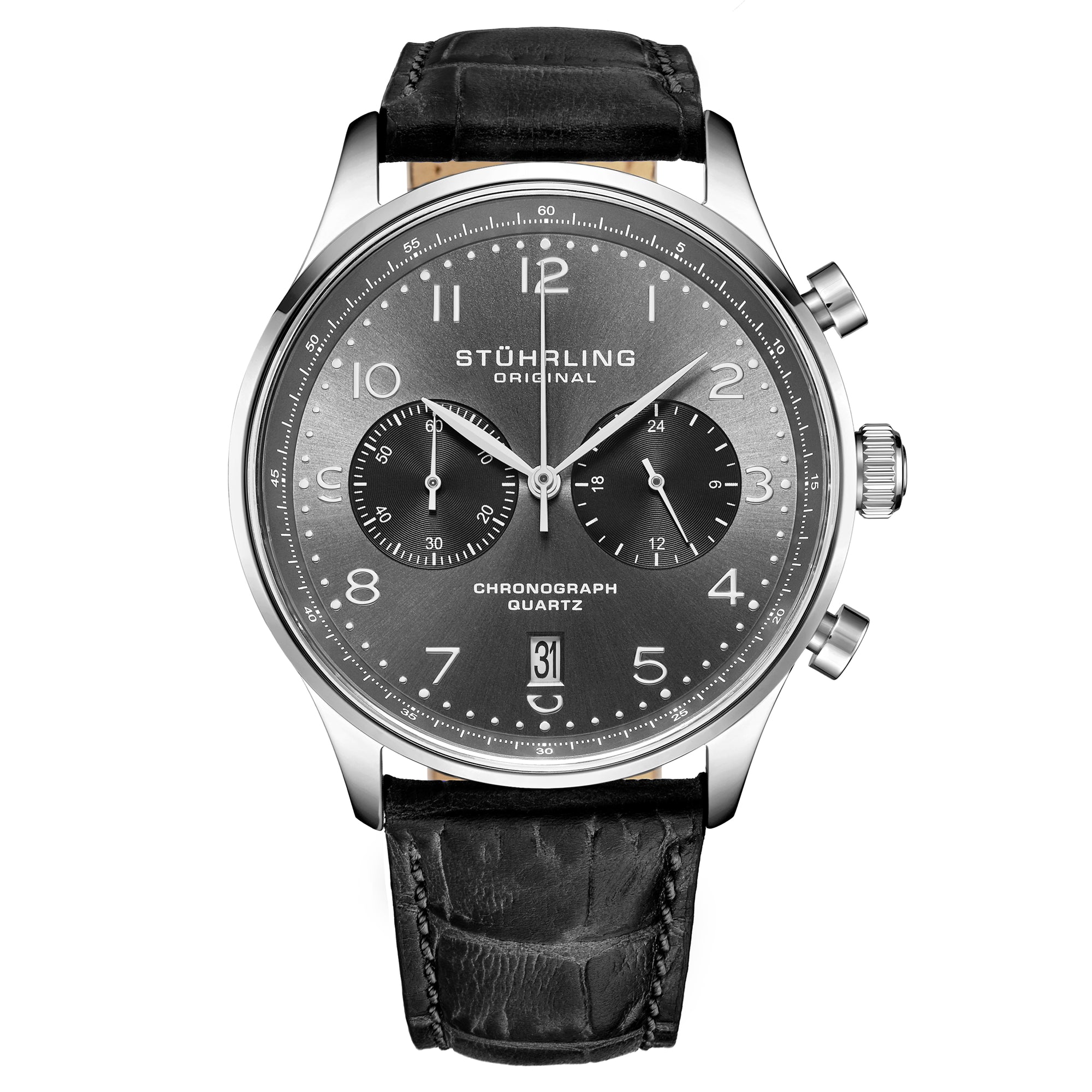 GR1-Q Quartz 42mm Chronograph Black/Leather | Gunmetal Dial