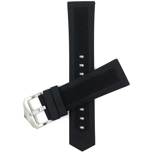 SIL.110 | 22mm Black Smooth Ribbed Silicone Watch Band, Soft Rubber Strap, Waterproof 22mm / Black / Silver Buckle |  Dial