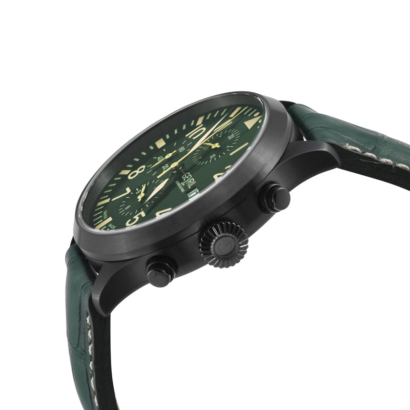 Vaughn Swiss automatic ETA 7750 pilot chronograph olive  black | Green Dial
