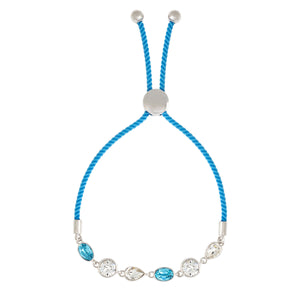 Elegant Confetti Women's 18K White Gold Plated Blue and White Swarovski Crystal Adjustable Bolo Blue Rope Bracelet 18k White Gold