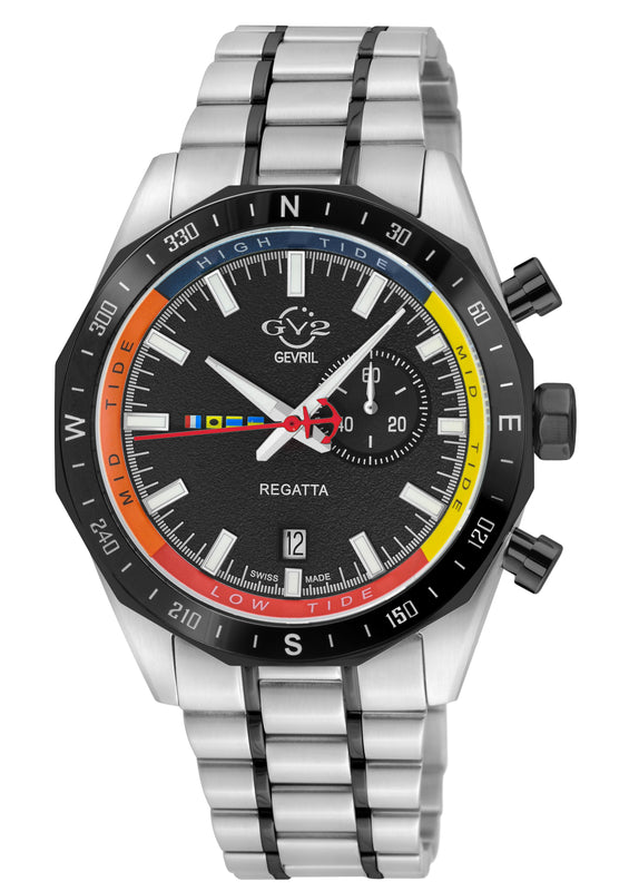 Regatta GV2 Swiss Quartz,Tide cycle indicator, Black dial, Two toned SS/IPBLK Bracelet | Black Dial