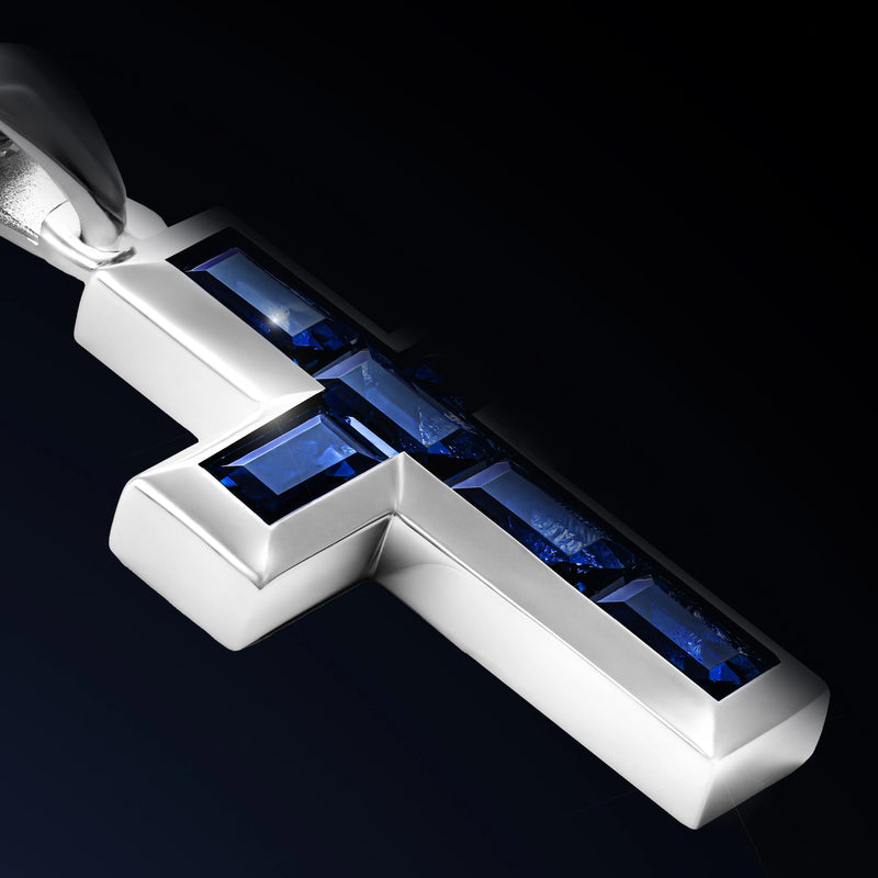 Stone Cross Pendant Sapphire