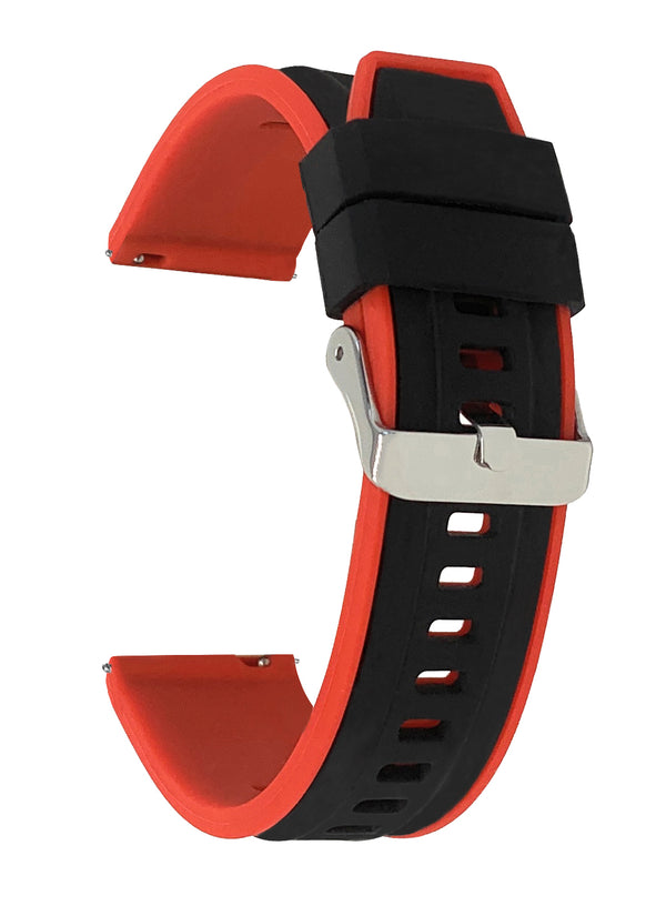 SIL.300 | Two-Tone Quick Release Rubber Silicone Watch Band - 22mm, Black / Red 22mm / Black & Red |  Dial