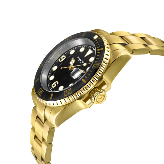 Barracuda IPYG Case, Black Sunray Dial, Ceramic Bezel, 316L IPYG Stainless Steel Bracelet | Blue Dial