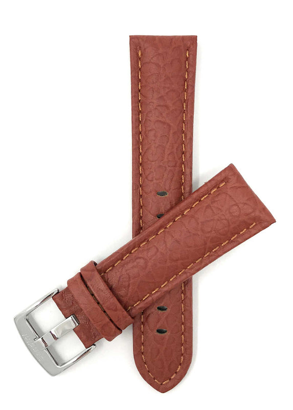 501 | 30mm Tan Leather Watch Band - Buffalo Pattern - Padded 30mm / Tan / Silver Buckle |  Dial