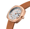 Davenport Engraved-Case Leather-Band Watch w/ Date Rose Gold/Light Brown | Silver Dial