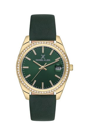 33mm Womens Watch, Gemstones, Date - DK13597 Gold / Green Silver Dial