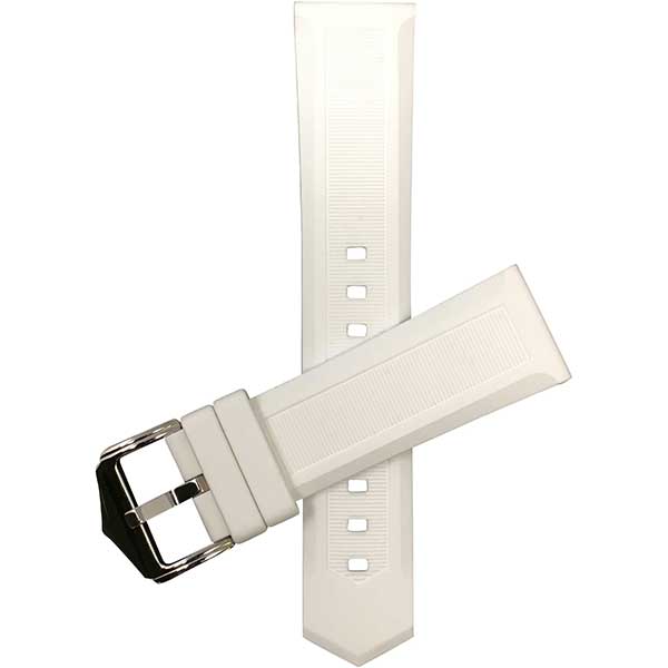 SIL.110 | 22mm White Smooth Ribbed Silicone Watch Band, Soft Rubber Strap, Waterproof 22mm / White / Silver Buckle |  Dial