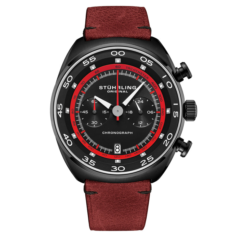 Monaco Red/Leather/Black Dial/Black Case | Black Dial