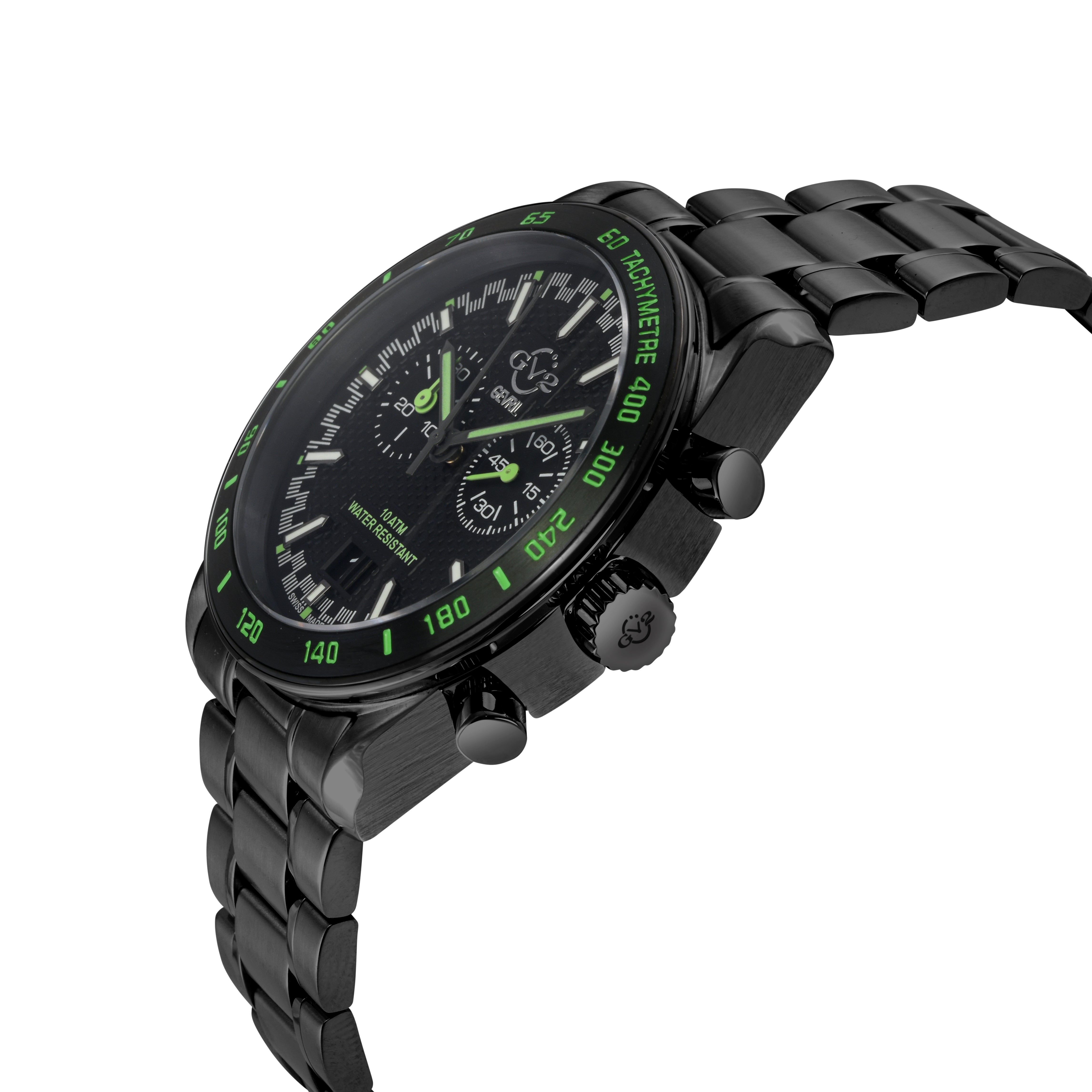 Freccia-Chronograph GV2 Swiss Quartz, SS/IPBLK Case, Black Bezel