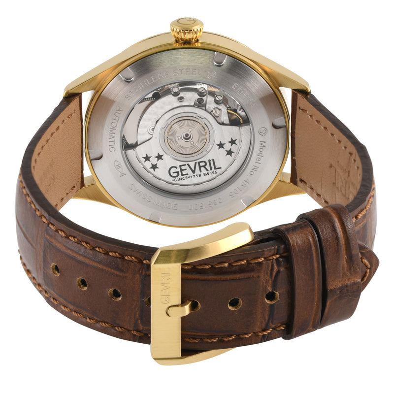 Empire Gevril Swiss Automatic, ETA 2895, White Dial,  Genuine Handmade Italian Brown Leather | White Dial