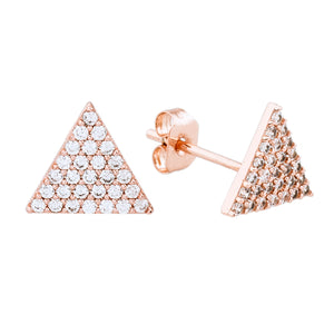 Elegant Confetti Women's 18K Rose Gold Plated CZ Simulated Diamond Pave Triangle Stud Earrings 18k Rose Gold