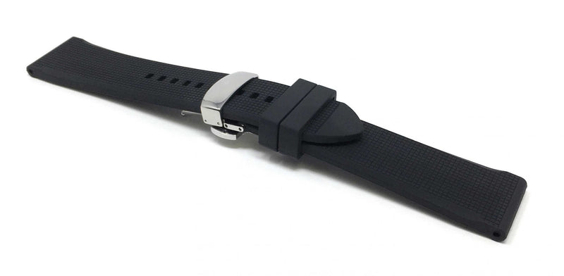 Bandini 20mm Black Rubber / Silicone Watch Band - Deployment Clasp - Sports Band - Waterproof 20mm / Black / Silver Buckle |  Dial
