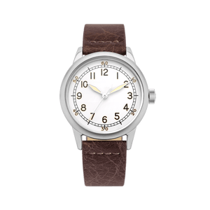 Spec 2 Ameriquartz - White Patina Leather 32mm White | Matte Ivory cream(off white) Dial