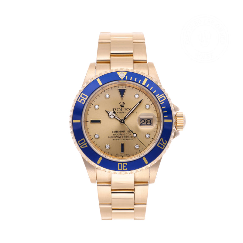 Pre-Owned Rolex 18 Ct Yellow Gold Submariner Champagne Dial 40mm-Ref. 16618