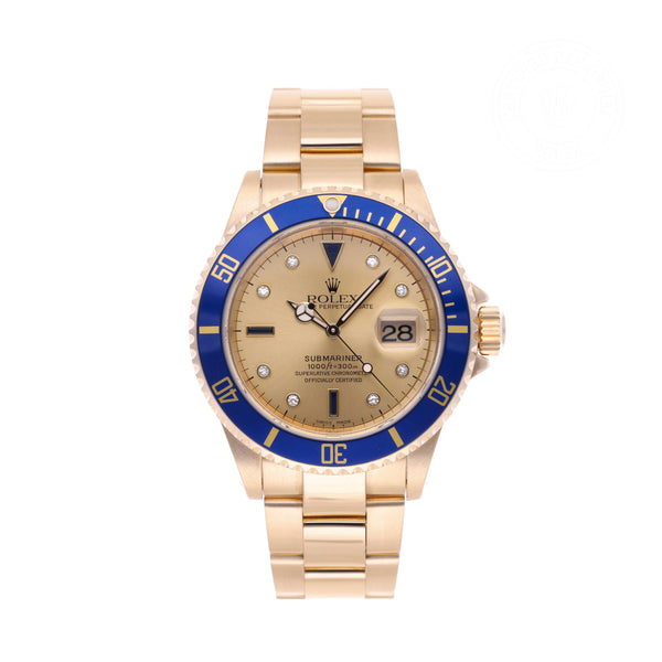 Pre-Owned Rolex 18 Ct Yellow Gold Submariner Champagne Dial 40mm-Ref. 16618