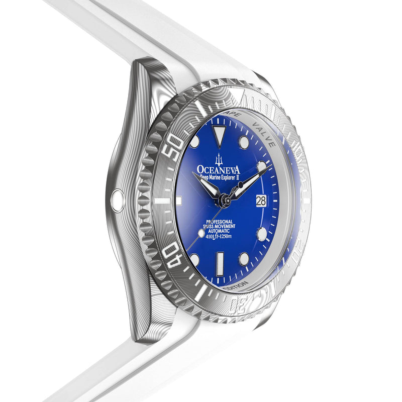 Damascus Swiss Automatic SW200 Deep Marine Explorer II Damascus/Blue Dial/White Strap | Blue Dial