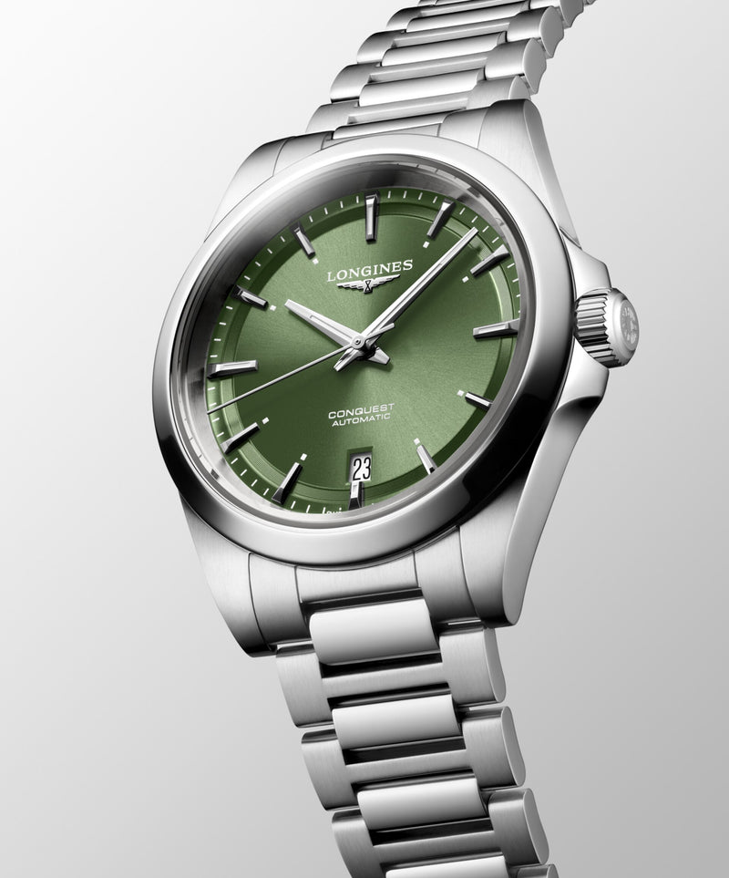 Conquest Silver/Green Sunray Green Dial