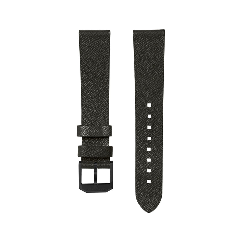 STRAP, 20mm, ITALIAN LEATHER, CROSS HATCH, IP BLACK BUCKLE, MOSS GREEN, XL ITALIAN LEATHER, CROSS HATCH