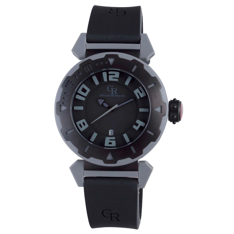 Men's Ferrara Rotating Bezel Black Rubber Date Watch | Black Dial