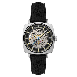 City Of London Moorgate Skeleton Automatic Black / Genuine Leather Strap Black Dial