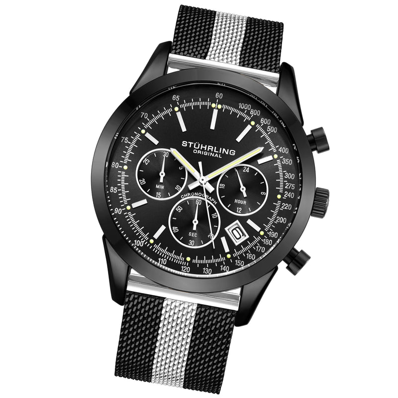 Preston Quartz 44mm Chronograph Black/Silver