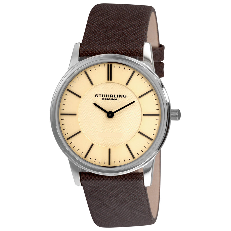 Symphony 238 Silver case/Leather strap/ Brass Dial | Champagne Dial