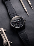 Spitfire Lock Chronograph Watch Black / Leather | Black Dial