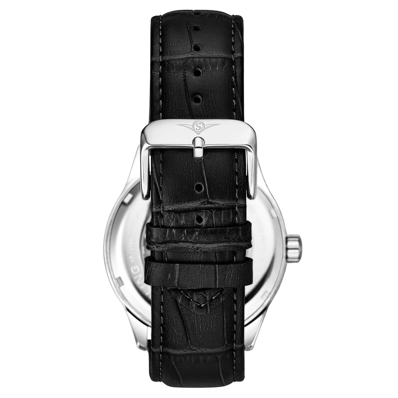 Denmark 3947 Automatic 42mm Skeleton Black/Leather | Silver Dial
