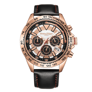 Speed Tracker Mechanical Quartz White Dial Black Leather Strap Rose Case Chronograph 45mm White Dial