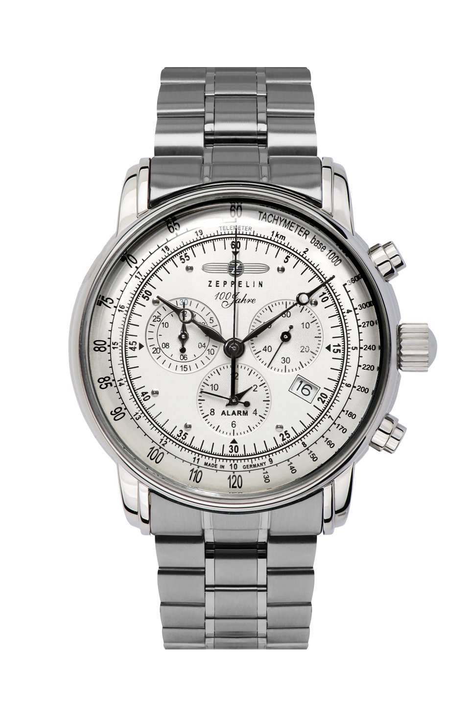 Zeppelin 100 Jahre Chronograph White with Metal Bracelet | Silver