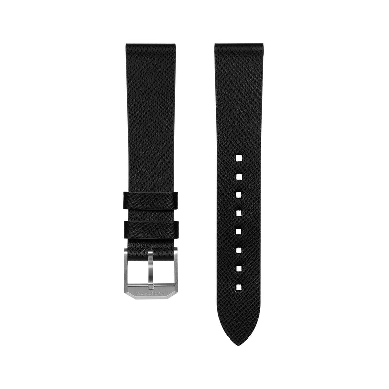 STRAP, 18mm, LEATHER, CROSS HATCH, BLACK, STEEL BUCKLE, XL ITALIAN LEATHER, CROSS HATCH