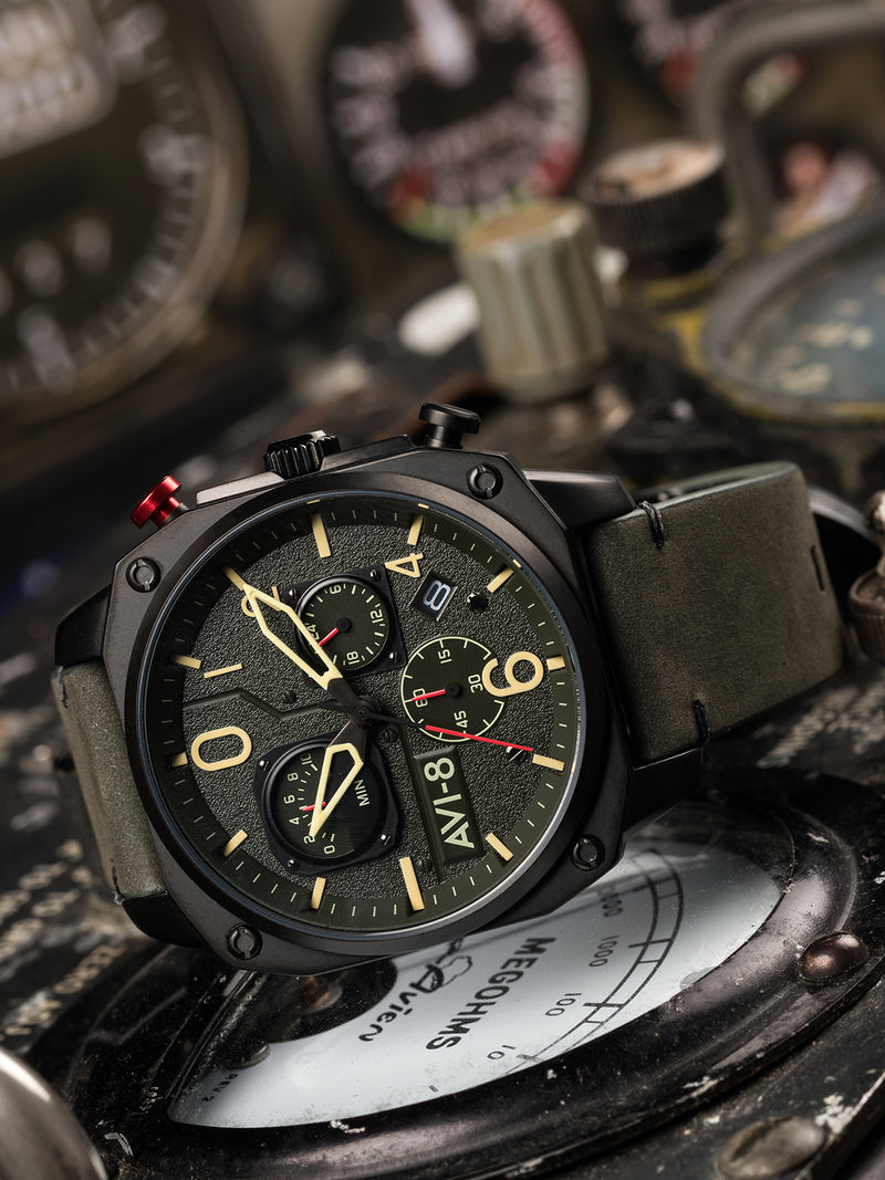 週末値引中！【美品】AVI-8 腕時計 HAWKER HUNTER クロノグラフ Hawker Hunter Retrograde Chronograph Green Dial / Leather | Green