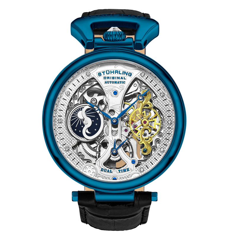 Emperor’s Grand DT Automatic 46mm Skeleton Blue Black/Leather | Silver Dial
