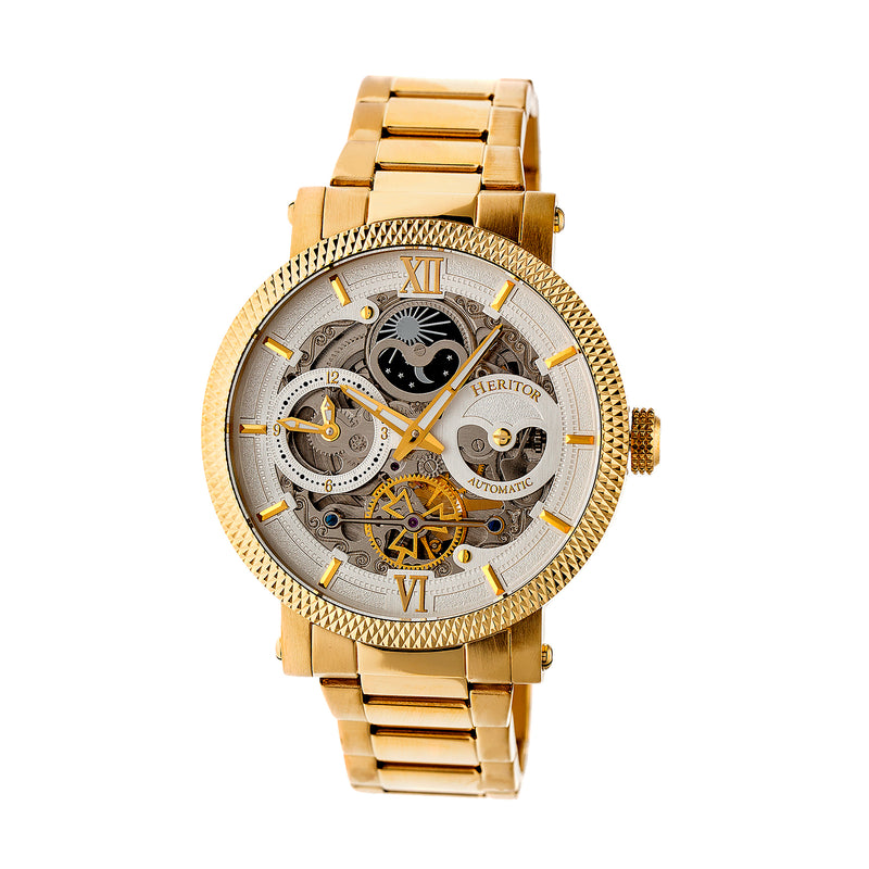 Automatic Aries Skeleton Bracelet Watch Gold/Silver | Silver Dial