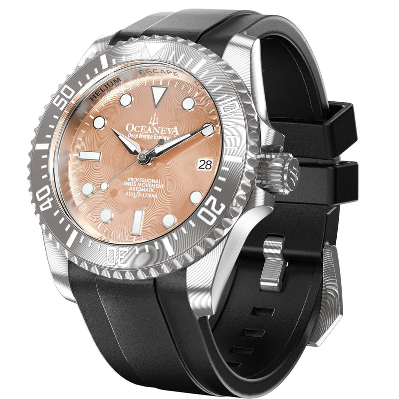 Damascus Swiss Automatic SW200 Deep Marine Explorer II Damascus/Rose Gold Damascus Dial | Rose Gold Dial