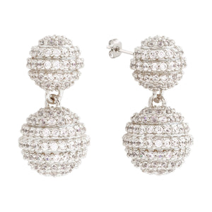 Elegant Confetti Women's 18K White Gold Plated CZ Simulated Diamond Pave Ball Drop Statement Earrings 18k White Gold