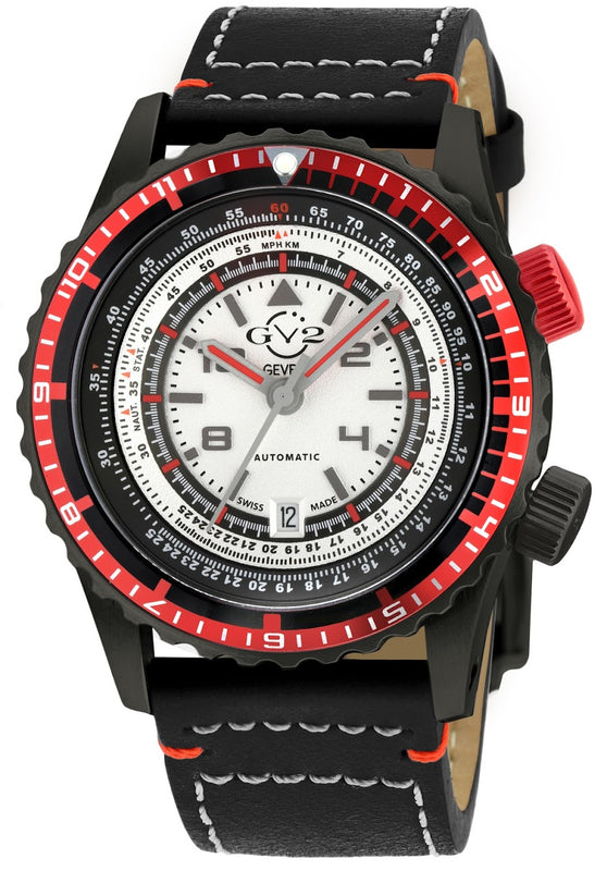 Contasecondi GV2 Contasecondi Men's Silver/Red Dial Black Calfskin Leather Watch | Silver Dial