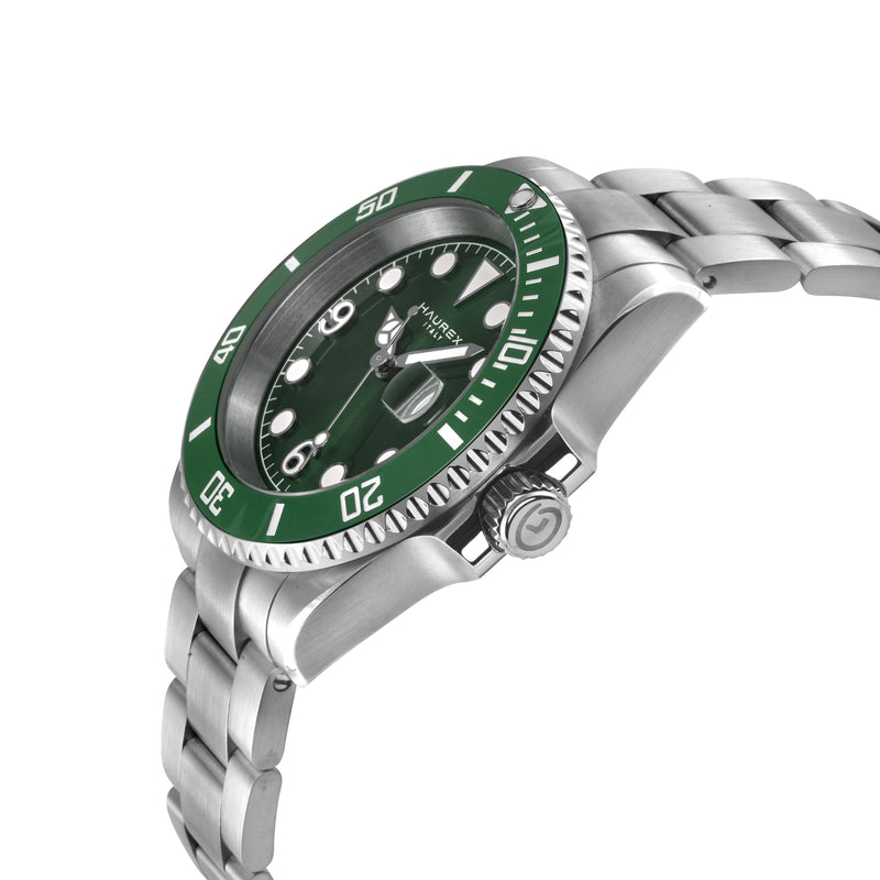 Haurex Italy Barracuda (316L Case, Green Sunray Dial, Ceramic Bezel, 316L Stainless Steel Bracelet)