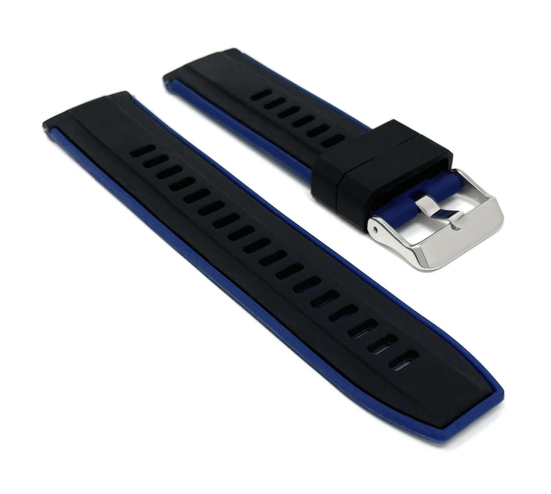 SIL.300 | Two-Tone Quick Release Rubber Silicone Watch Band - 20mm, Black / Blue 20mm / Black & Blue |  Dial