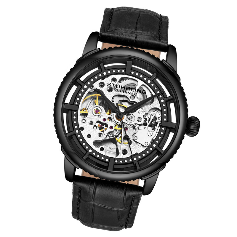 Legacy Automatic Black Skeleton Watch Black/Leather | Black Dial
