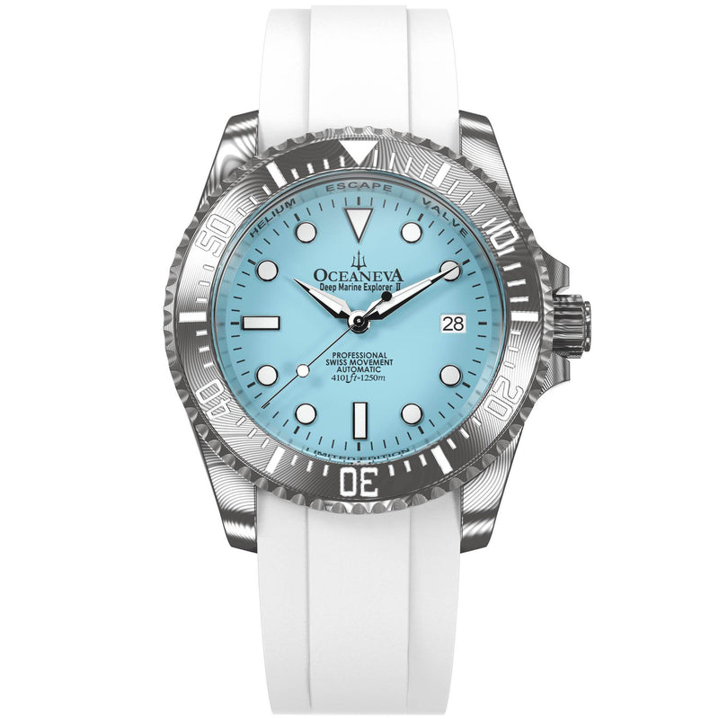 Damascus Swiss Automatic SW200 Deep Marine Explorer II Damascus/Light Blue Dial/White Strap | Light-blue Dial