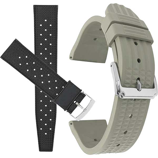 2 Pack - Vintage Rubber Diver Watch Bands ��� Tropical and Waffle Black and Grey, 20mm |  Dial