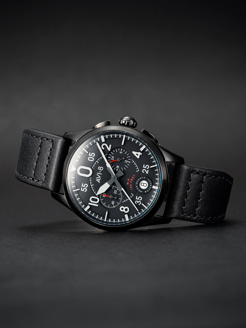 Spitfire Lock Chronograph Watch Black / Leather | Black Dial