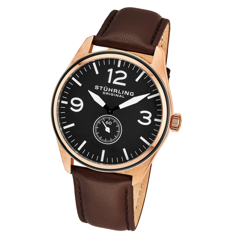 Aviator Brown/Leather/Black Dial/Rose Case | Black Dial