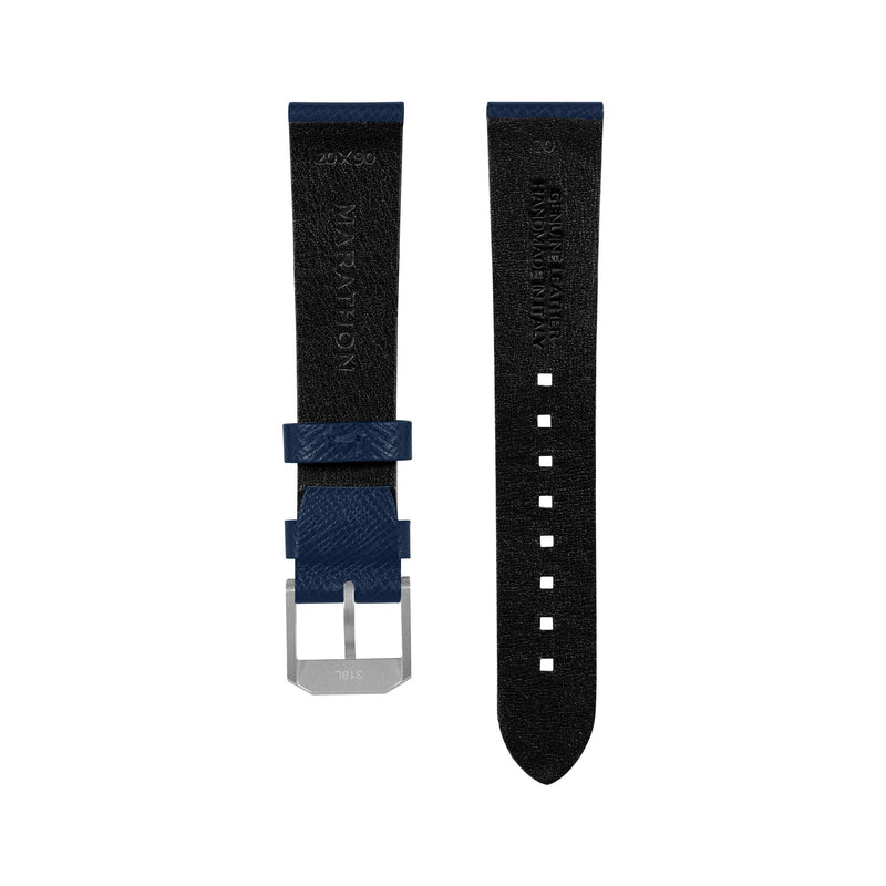 STRAP, 20mm, ITALIAN LEATHER, CROSS HATCH, PARKERIZED BUCKLE, ROYAL BLUE, XL ITALIAN LEATHER, CROSS HATCH |  Dial