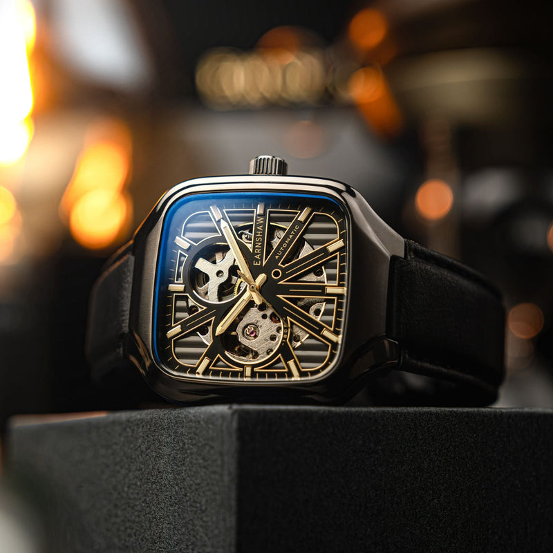 Engineer Paxton Skeleton Automatic Black & Gold / Black Leather | Black Dial