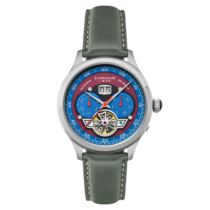 Baron Grand Date Calendar Open Heart Automatic Red / Green Leather | Red Dial