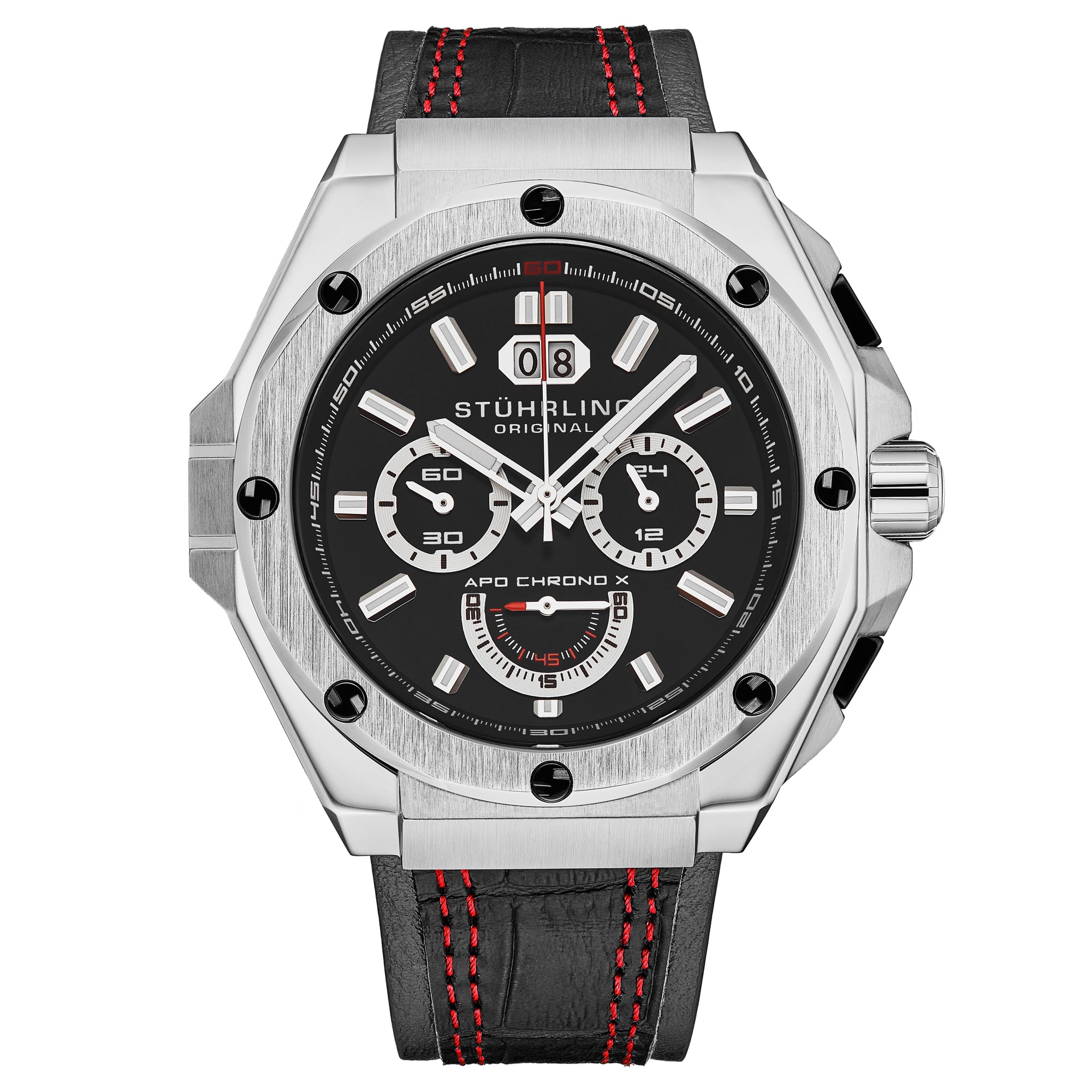 Mens Sport Watch Black/Leather | Black Dial